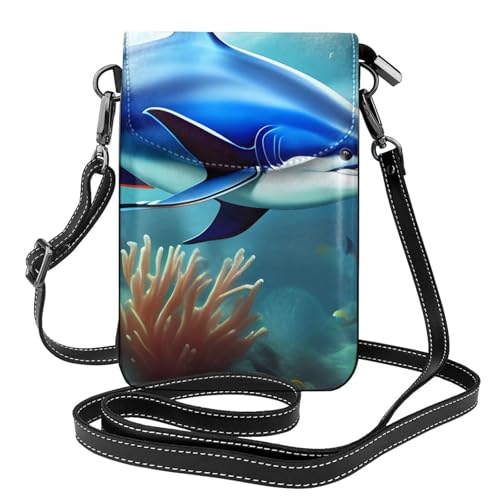 BROLEO Kleine Handy-Geldbörse, 19,3 x 12,4 cm, Unterwasserwelt, Fische, Delphi-Drucke, Leder, Crossbody-Klappe, Handytasche für Damen, perfekt für Spaziergänge, Camping von BROLEO