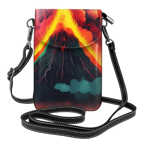 BROLEO Kleine Handy-Geldbörse, 19,3 x 12,4 cm, Vulkan-Druck, Leder, Crossbody-Klappe, Handytasche für Damen, perfekt für Spaziergänge, Camping von BROLEO