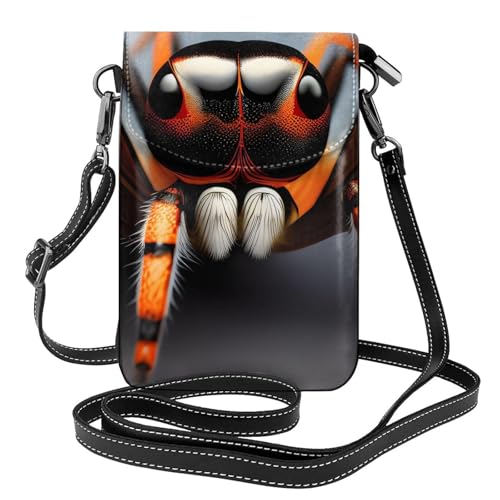 BROLEO Kleine Handy-Geldbörse, 19,3 x 12,4 cm, Wildtier-Spinnen-Aufdruck, Leder, Crossbody-Klappe, Handytasche für Damen, perfekt für Spaziergänge, Camping von BROLEO