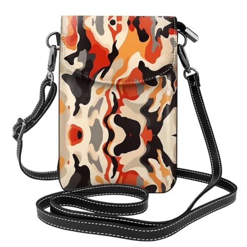BROLEO Kleine Handy-Geldbörse, 19,3 x 12,4 cm, abstraktes Kuhhautmuster, Leder, Crossbody-Klappe, Handytasche für Damen, perfekt für Spaziergänge, Camping von BROLEO