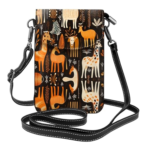 BROLEO Kleine Handy-Geldbörse, 19,3 x 12,4 cm, afrikanische Tiere, Leder, Crossbody-Klappe, Handytasche für Damen, perfekt für Spaziergänge, Camping von BROLEO