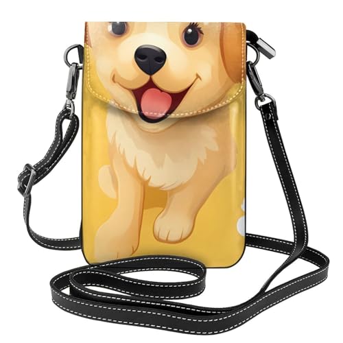 BROLEO Kleine Handy-Geldbörse, 19,3 x 12,4 cm, bezaubernder Welpen-Aufdruck, Leder, Crossbody-Klappe, Handytasche für Damen, perfekt für Spaziergänge, Camping von BROLEO