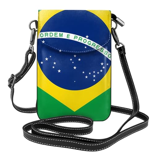 BROLEO Kleine Handy-Geldbörse, 19,3 x 12,4 cm, brasilianische Flagge, Leder, Crossbody-Klappe, Handytasche für Damen, perfekt für Spaziergänge, Camping von BROLEO