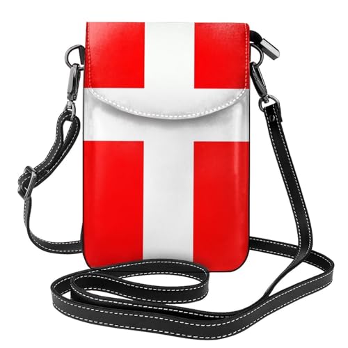 BROLEO Kleine Handy-Geldbörse, 19,3 x 12,4 cm, dänische Flagge, Leder, Crossbody-Klappe, Handytasche für Damen, perfekt für Spaziergänge, Camping von BROLEO