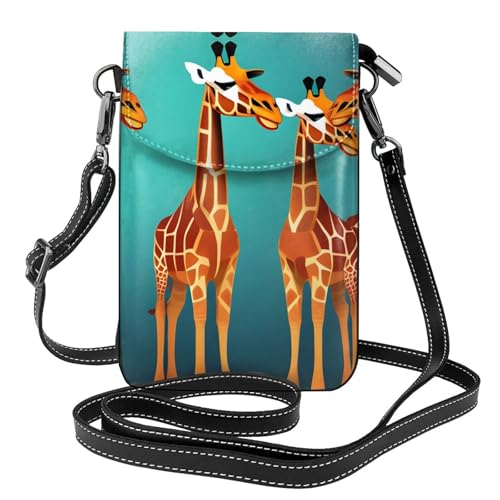 BROLEO Kleine Handy-Geldbörse, 19,3 x 12,4 cm, drei Giraffen-Drucke, Leder, Crossbody-Klappe, Handytasche für Damen, perfekt zum Wandern, Camping von BROLEO
