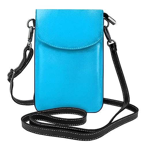 BROLEO Kleine Handy-Geldbörse, 19,3 x 12,4 cm, einfarbig, hellblaue Drucke, Leder, Crossbody-Klappe, Handytasche für Damen, perfekt für Spaziergänge, Camping von BROLEO
