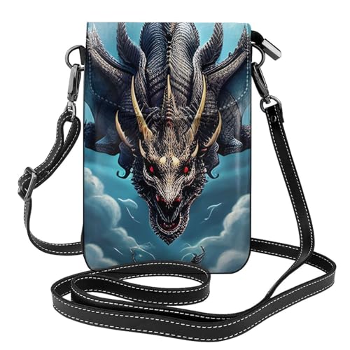 BROLEO Kleine Handy-Geldbörse, 19,3 x 12,4 cm, fliegender Drachen-Druck, Leder, Crossbody-Klappe, Handytasche für Damen, perfekt für Spaziergänge, Camping von BROLEO