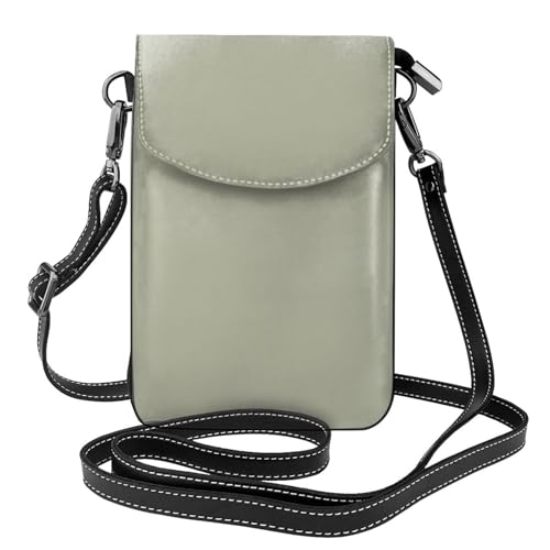 BROLEO Kleine Handy-Geldbörse, 19,3 x 12,4 cm, grau-grüne Drucke, Leder, Crossbody-Klappe, Handytasche für Damen, perfekt für Spaziergänge, Camping von BROLEO