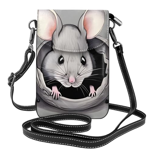 BROLEO Kleine Handy-Geldbörse, 19,3 x 12,4 cm, graues Rattenmuster, Leder, Crossbody-Klappe, Handytasche für Damen, perfekt für Spaziergänge, Camping von BROLEO