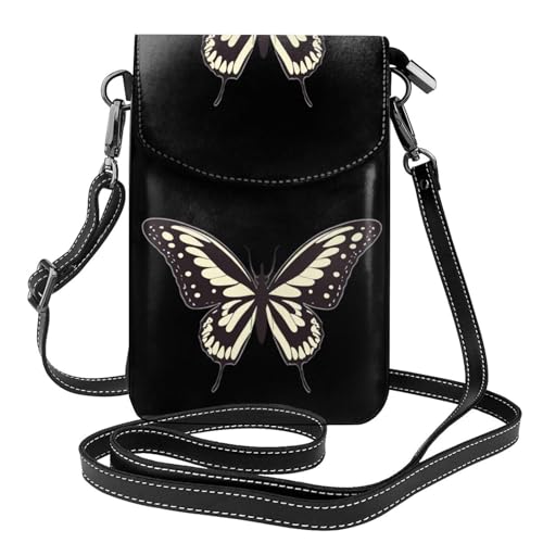 BROLEO Kleine Handy-Geldbörse, 19,3 x 12,4 cm, hohl, Schmetterlings-Aufdruck, Leder, Crossbody-Klappe, Handytasche für Damen, perfekt für Spaziergänge, Camping von BROLEO