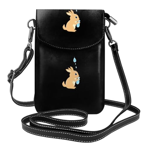 BROLEO Kleine Handy-Geldbörse, 19,3 x 12,4 cm, kleines Kaninchen, sammelt Wassertropfen, Drucke, Leder, Crossbody-Klappe, Handytasche für Damen, perfekt für Spaziergänge, Camping von BROLEO