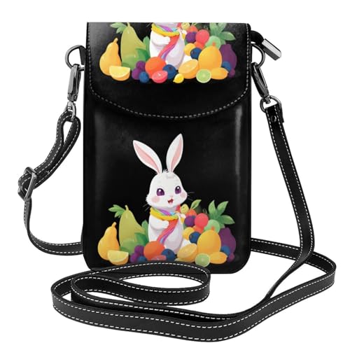 BROLEO Kleine Handy-Geldbörse, 19,3 x 12,4 cm, kleines Kaninchen, zum Trocknen von konservierten Früchten, Leder, Crossbody-Klappe, Handytasche für Damen, perfekt für Spaziergänge, Camping von BROLEO