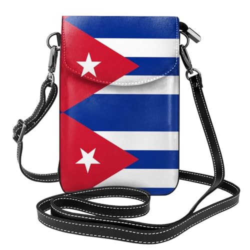 BROLEO Kleine Handy-Geldbörse, 19,3 x 12,4 cm, kubanische Flagge, Leder, Crossbody-Klappe, Handytasche für Damen, perfekt für Spaziergänge, Camping von BROLEO