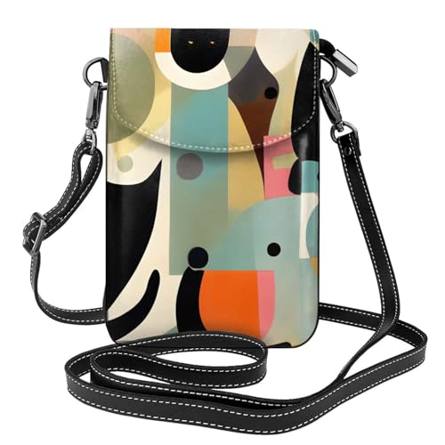 BROLEO Kleine Handy-Geldbörse, 19,3 x 12,4 cm, moderne Kunst, Katzendruck, Leder, Crossbody-Klappe, Handytasche für Damen, perfekt für Spaziergänge, Camping von BROLEO