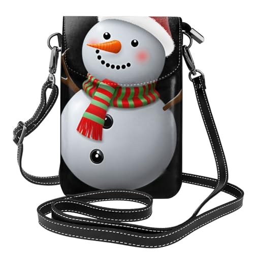 BROLEO Kleine Handy-Geldbörse, 19,3 x 12,4 cm, niedlicher Schneemann-Druck, Leder, Crossbody-Klappe, Handytasche für Damen, perfekt für Spaziergänge, Camping von BROLEO