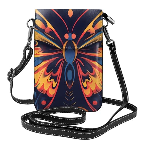 BROLEO Kleine Handy-Geldbörse, 19,3 x 12,4 cm, schöne Schmetterlings-Drucke, Leder, Crossbody-Klappe, Handytasche für Damen, perfekt für Spaziergänge, Camping von BROLEO