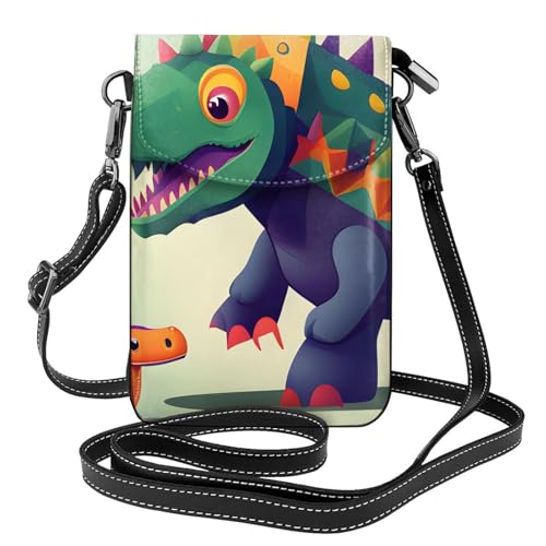 BROLEO Kleine Handy-Geldbörse, 19,3 x 12,4 cm, stilvolle Alphabete mit Dinosaurier-Aufdruck, Leder-Crossbody-Klappe, Handytasche für Damen, perfekt für Spaziergänge, Camping von BROLEO