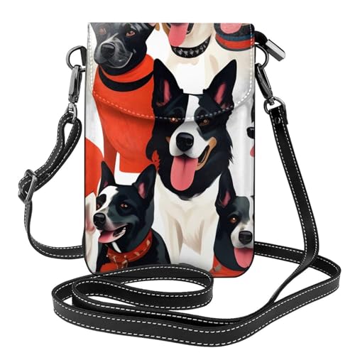 BROLEO Kleine Handy-Geldbörse, 19,3 x 12,4 cm, viele Hunde, Leder, Crossbody-Klappe, Handytasche für Damen, perfekt für Spaziergänge, Camping von BROLEO