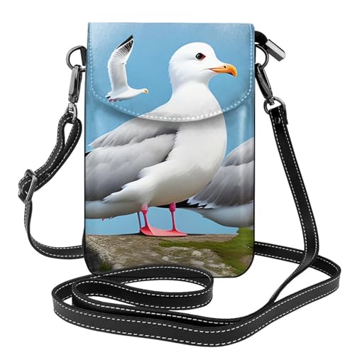 BROLEO Kleine Handy-Geldbörse, 19,3 x 12,4 cm, viele niedliche Möwen, Leder, Crossbody-Klappe, Handytasche für Damen, perfekt für Spaziergänge, Camping von BROLEO