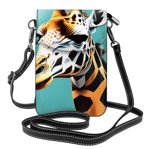 BROLEO Kleine Handy-Geldbörse, 19,3 x 12,4 cm, zwei Giraffen-Aufdrucke, Leder, Crossbody-Klappe, Handytasche für Damen, perfekt für Spaziergänge, Camping von BROLEO