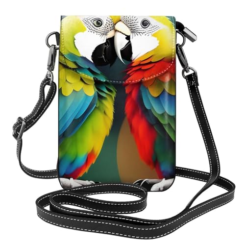 BROLEO Kleine Handy-Geldbörse, 19,3 x 12,4 cm, zweifarbige Papageien-Aufdrucke, Leder, Crossbody-Klappe, Handytasche für Damen, perfekt für Spaziergänge, Camping von BROLEO