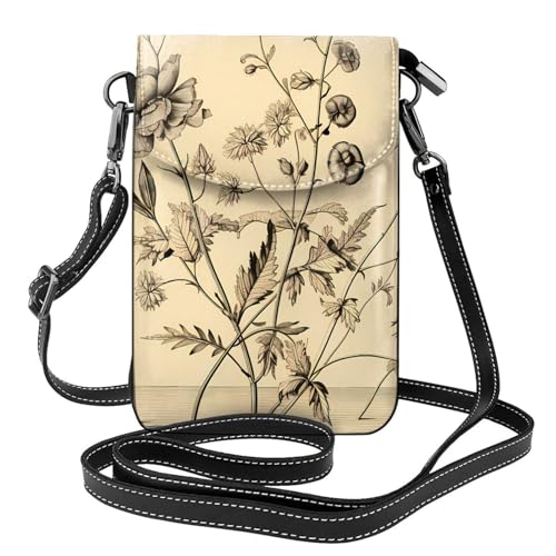 BROLEO Kleine Leder-Umhängetasche für Damen, Motiv: Blumenkräuter, botanischer Gravur, wasserdicht und langlebig von BROLEO