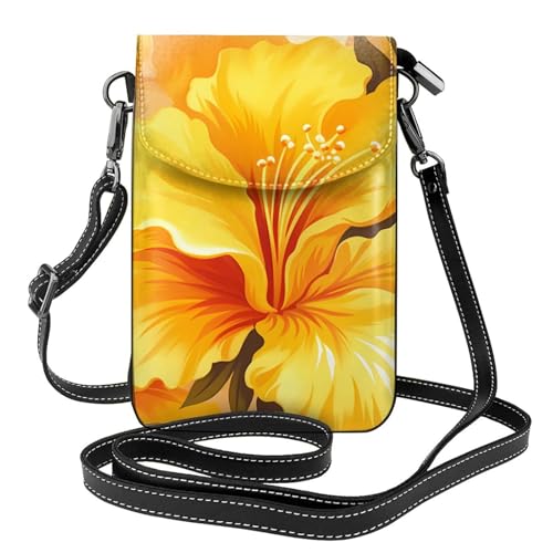 BROLEO Kleine Leder-Umhängetasche für Damen, Motiv: gelbe Blätter, Blumendruck, wasserdicht und langlebig von BROLEO