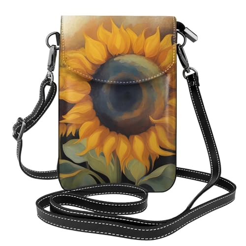 BROLEO Kleine Leder-Umhängetasche für Damen, mit goldenem Sonnenblumen-Druck, wasserdicht und langlebig von BROLEO