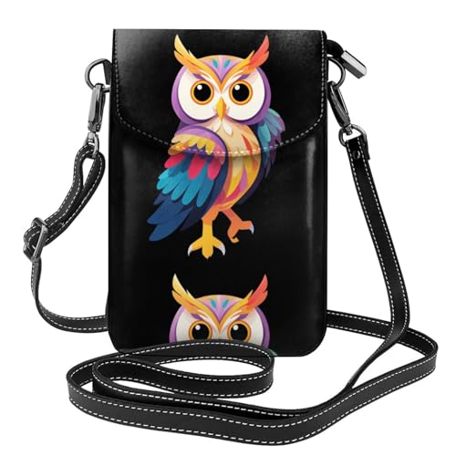 BROLEO Kleine Umhängetasche aus Leder, Motiv: Eule mit bunten Flügeln, wasserdicht und langlebig von BROLEO