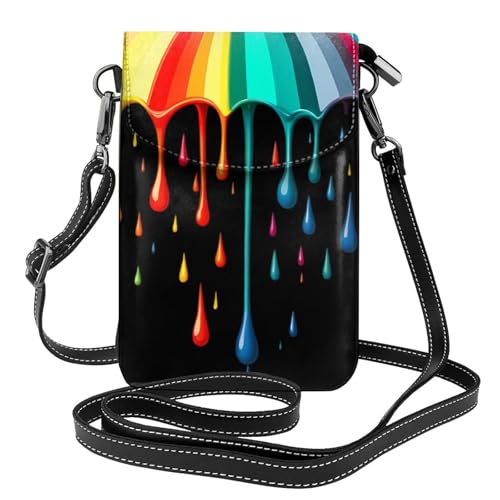 BROLEO Kleine Umhängetasche aus Leder, Motiv: schmelzende bunte Regenschirme, wasserdicht und langlebig von BROLEO