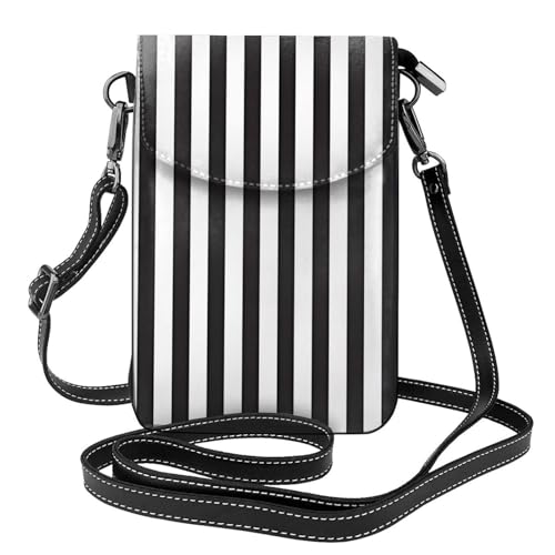 BROLEO Kleine Umhängetasche aus Leder, für Damen, mit Streifendruck, wasserdicht und langlebig, Schwarz / Weiß von BROLEO