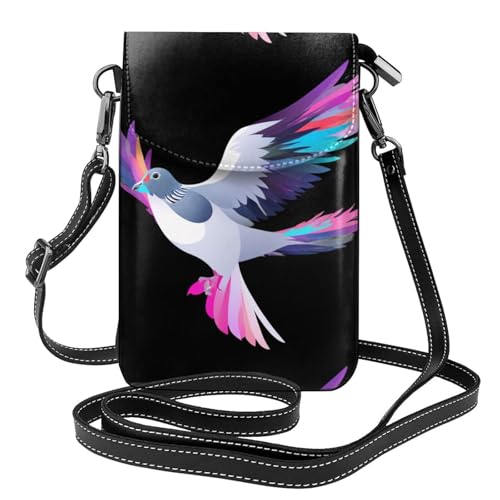BROLEO Kleine Umhängetasche aus Leder für Damen, Motiv: Taube mit bunten Federn, wasserdicht und langlebig von BROLEO