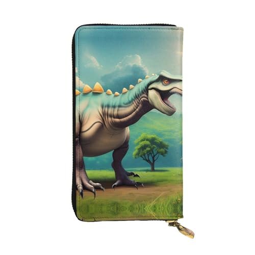 BROLEO Lange Clutch-Geldbörse aus Leder mit Dinosaurier-Print für modische Mädchen und Frauen – langlebig, stilvoll und funktional, Schwarz , Einheitsgröße von BROLEO