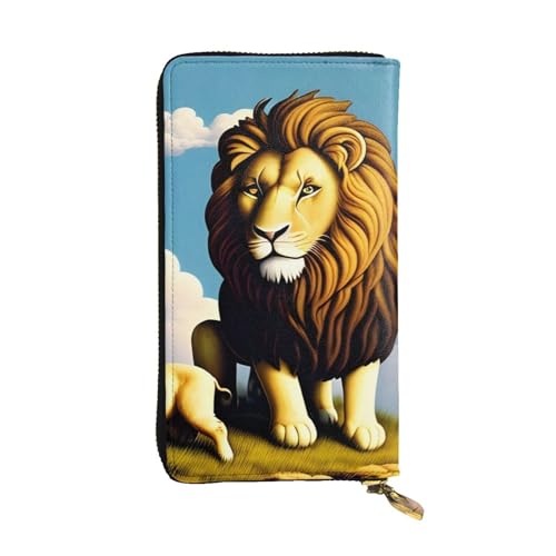 BROLEO Lange Clutch-Geldbörse aus Leder mit Lamm und Löwe auf den Wolken, langlebig, stilvoll und funktional, Schwarz , Einheitsgröße von BROLEO
