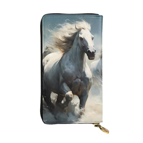 BROLEO Lange Clutch-Geldbörse aus Leder mit Pferden laufen wild im Fluss – langlebig, stilvoll und funktional, Schwarz , Einheitsgröße von BROLEO