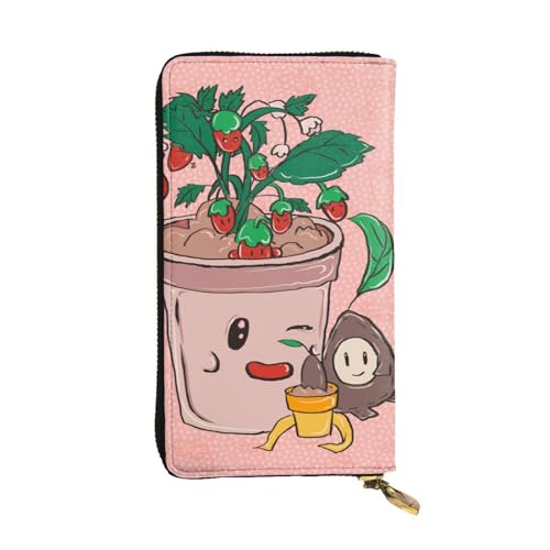 BROLEO Lange Clutch-Geldbörse aus Leder mit Sonnenblumenkernen und Erdbeeren, langlebig, stilvoll und funktional, Schwarz , Einheitsgröße von BROLEO