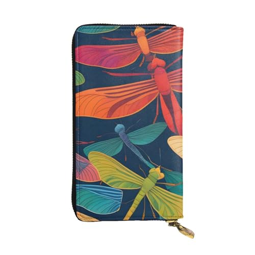 BROLEO Lange Clutch-Geldbörse aus Leder mit bunten Libellen-Aufdrucken, für modische Mädchen und Frauen, langlebig, stilvoll und funktional, Schwarz , Einheitsgröße BROLEO Lange Clutch-Geldbörse aus Leder mit bunten Libellen-Aufdrucken, für modische Mädchen und Frauen, langlebig, stilvoll und funktional, Schwarz , Einheitsgröße von BROLEO