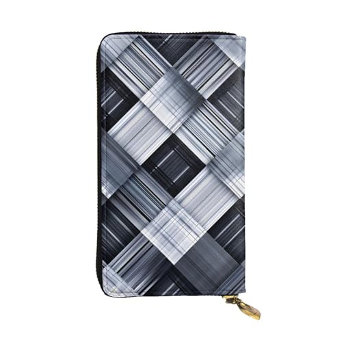 BROLEO Lange Clutch-Geldbörse aus Leder mit grau-weiß kariertem Stoffdruck, für modische Mädchen und Frauen, langlebig, stilvoll und funktional, Schwarz , Einheitsgröße von BROLEO