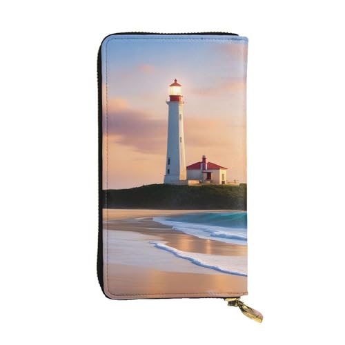 BROLEO Lighthouse Beach Prints Leder Lange Clutch Geldbörse für modische Mädchen und Frauen – langlebig, stilvoll und funktional, Schwarz , Einheitsgröße von BROLEO