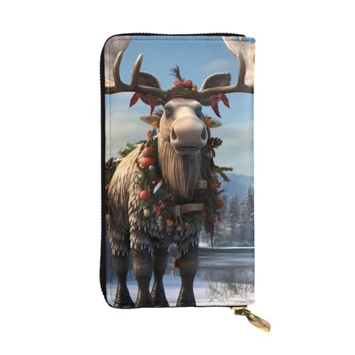 BROLEO Lustige Weihnachts-Elch-Druck-Leder-Clutch-Geldbörse für modische Mädchen und Frauen – langlebig, stilvoll und funktional, Schwarz , Einheitsgröße von BROLEO
