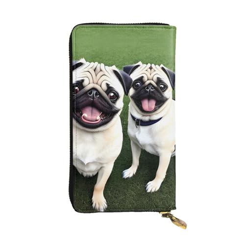 BROLEO Lustiger Happy Pug Dog Picture Leder Lange Clutch Geldbörse für modische Mädchen und Frauen – langlebig, stilvoll und funktional, Schwarz , Einheitsgröße von BROLEO