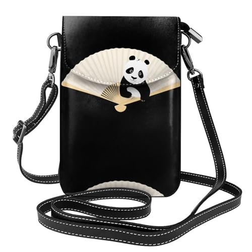 BROLEO Panda On A Folding Fan Printing Small Leather Women'S Crossbody Flip Phone Bag, Waterproof And Durable von BROLEO