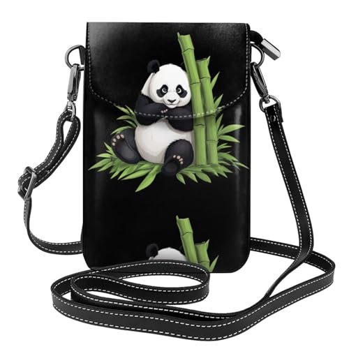 BROLEO Panda liegend in Bambusblättern, kleine Leder-Umhängetasche, Flip-Handytasche, wasserdicht und langlebig von BROLEO