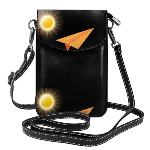 BROLEO Papierflugzeug fliegt in der Sonne Druck kleine Leder Damen Crossbody Flip Phone Tasche, wasserdicht und langlebig von BROLEO