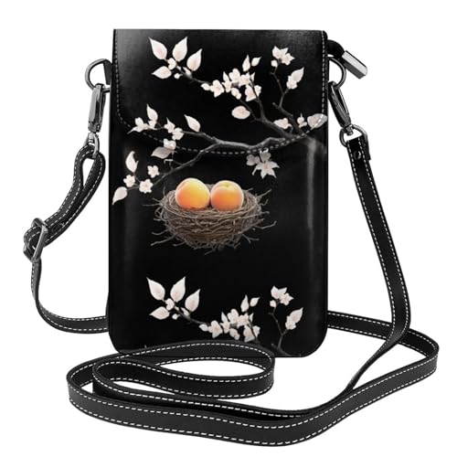 BROLEO Peaches In The Bird'S Nest Printing Small Leather Women'S Crossbody Flip Phone Bag, Waterproof And Durable von BROLEO