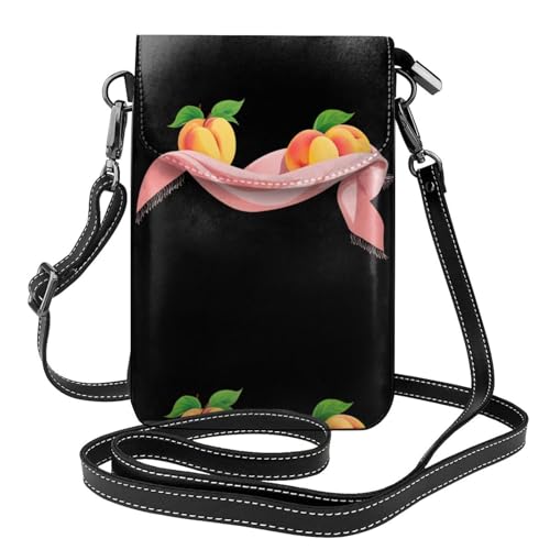 BROLEO Peaches On A Pink Scarf Printing Small Leather Women'S Crossbody Flip Phone Bag, Waterproof And Durable von BROLEO