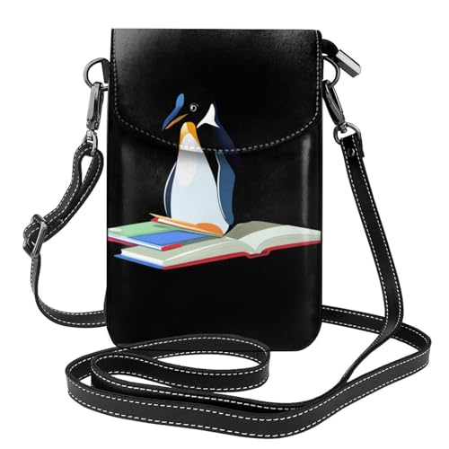 BROLEO Penguin Is Reading A Picture Book Printing Small Leather Women'S Crossbody Flip Phone Bag, Waterproof And Durable von BROLEO