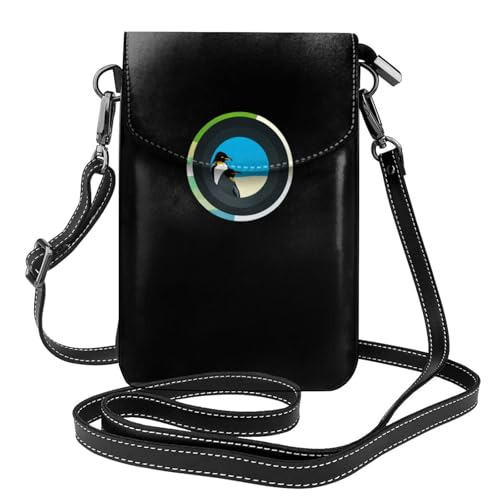 BROLEO Penguins In The Aperture Printing Kleine Leder Damen Crossbody Flip Phone Tasche, Wasserdicht und Langlebig von BROLEO
