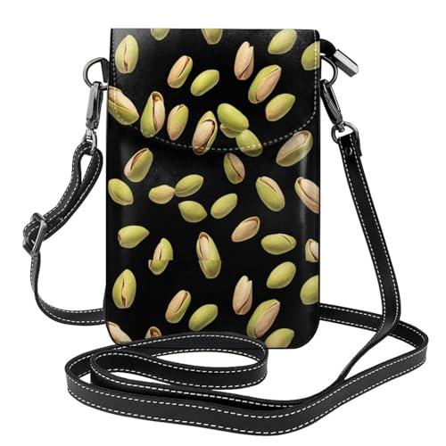 BROLEO Pistachios Always Smile Printing Kleine Leder-Umhängetasche für Damen, Flip-Handytasche, wasserdicht und langlebig von BROLEO