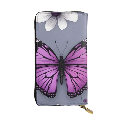 BROLEO Schöne lila Schmetterling Blumendrucke Leder lange Clutch Geldbörse für modische Mädchen und Frauen – langlebig, stilvoll und funktional, Schwarz , Einheitsgröße von BROLEO